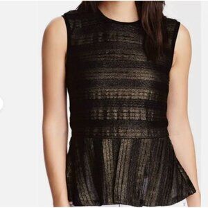 Nicole Miller Artelier Peplum Top Women's Size Small Sleeveless Black and Gold